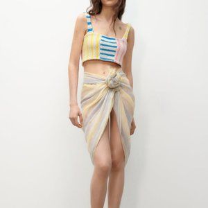 ZARA Women's Stripped Scarf(Yellow+Gray, Size:M)